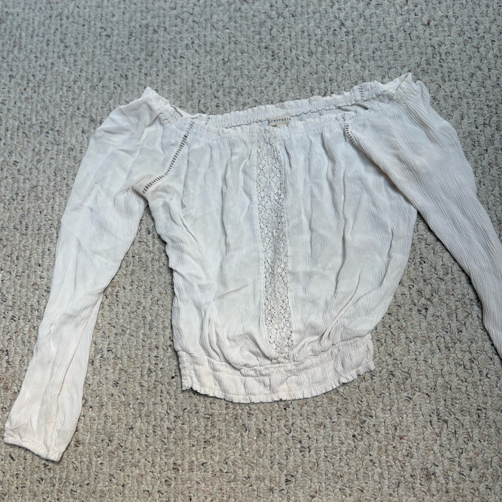 Aeropostale Cream Bishop Sleeve Smocked Blouse